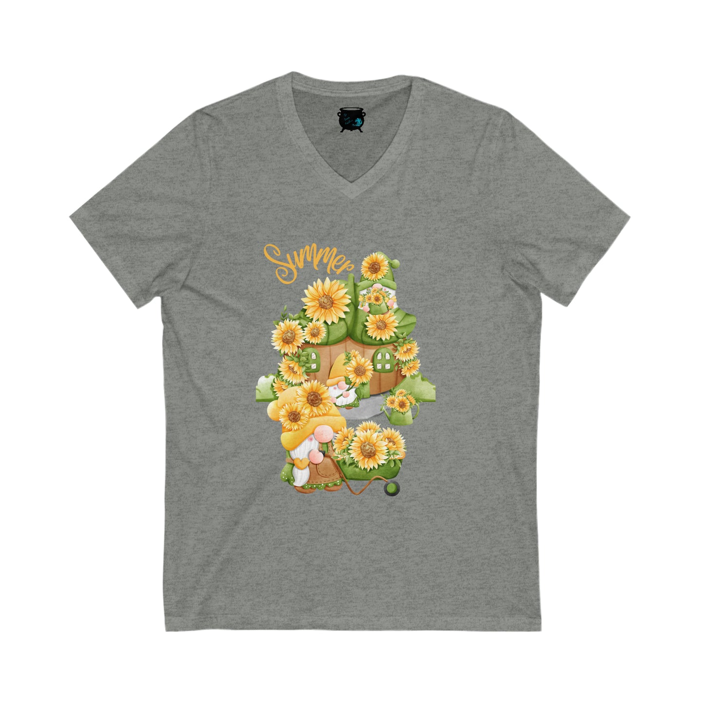 Summer Sunflower Gnomes Unisex Jersey Short Sleeve V-Neck Tee