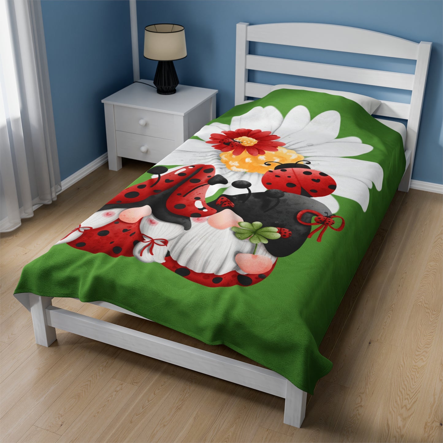 Ladybug Daisy Gnomes Velveteen Plush Blanket