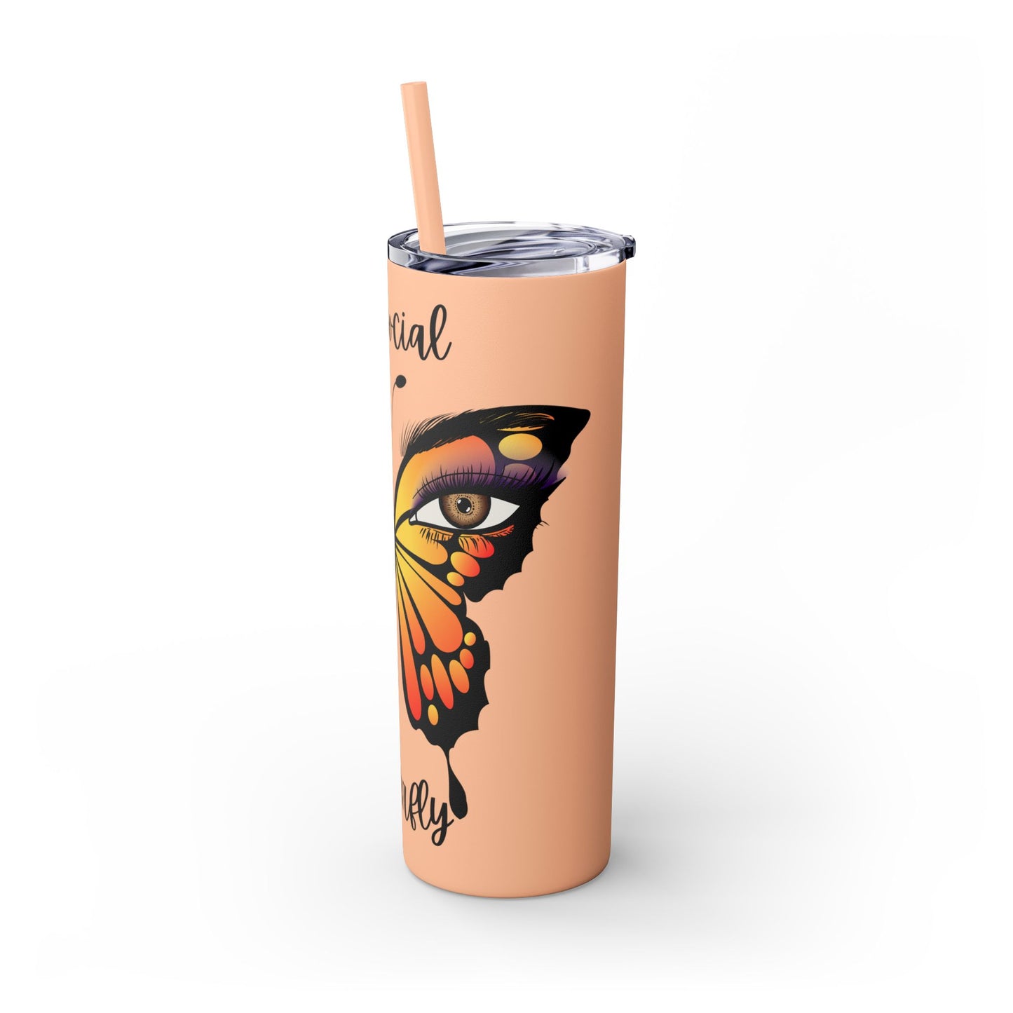 Antisocial Butterfly Skinny Tumbler with Straw, 20oz