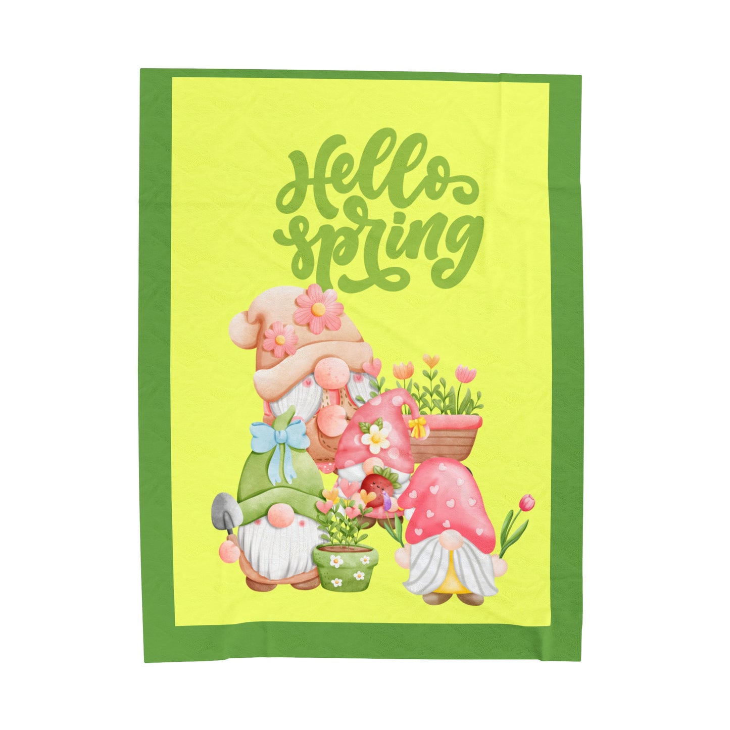 Hello Spring Gnomes Velveteen Plush Blanket