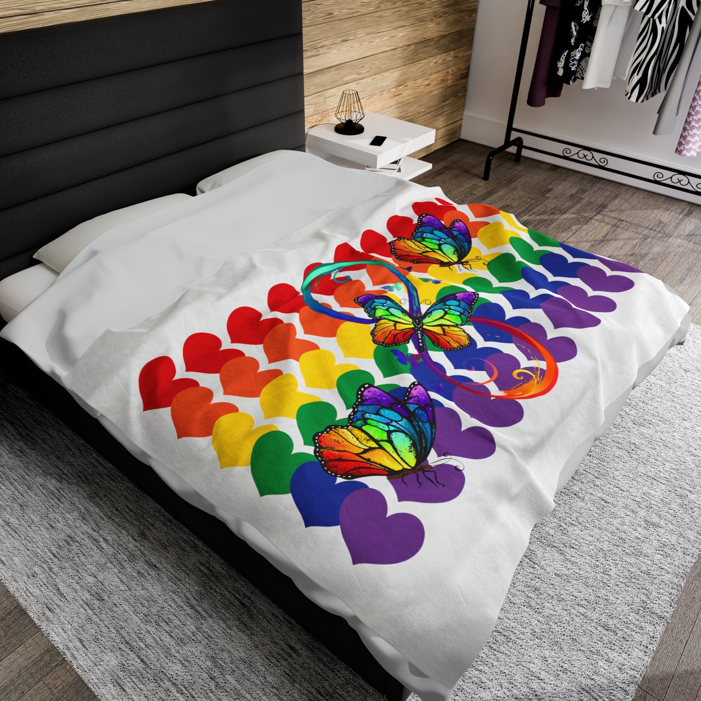 Rainbow Butterflies Velveteen Plush Blanket