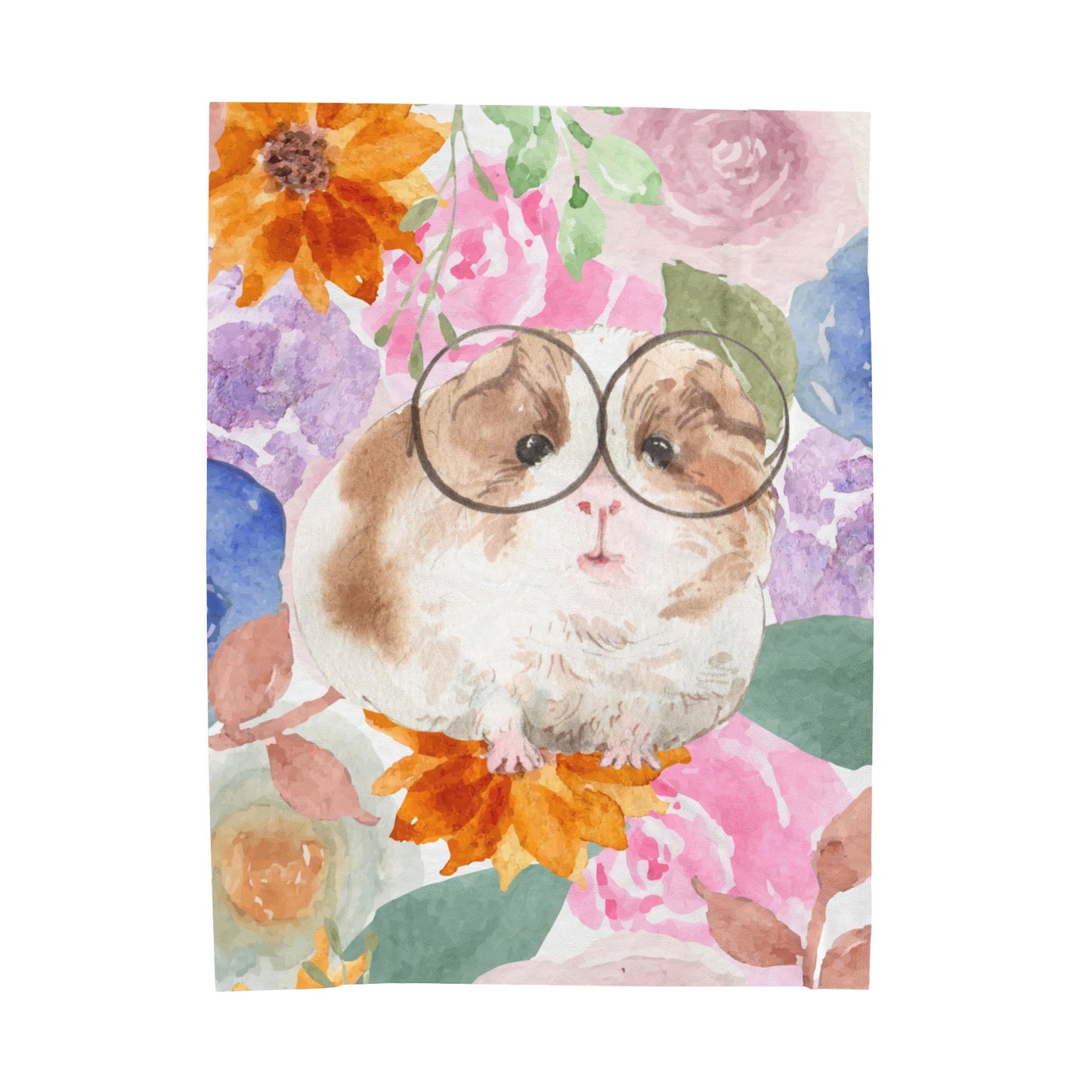 Floral Guinea PIg Velveteen Plush Blanket