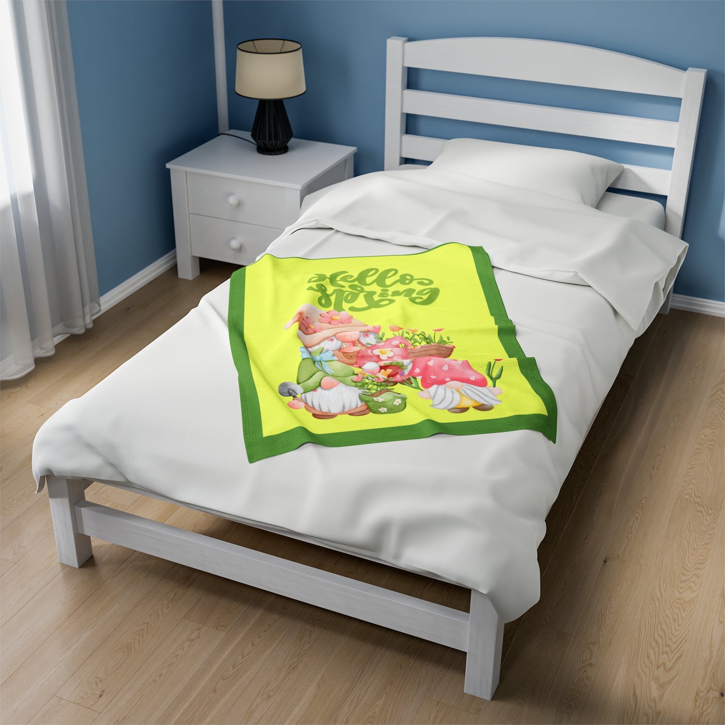 Hello Spring Gnomes Velveteen Plush Blanket