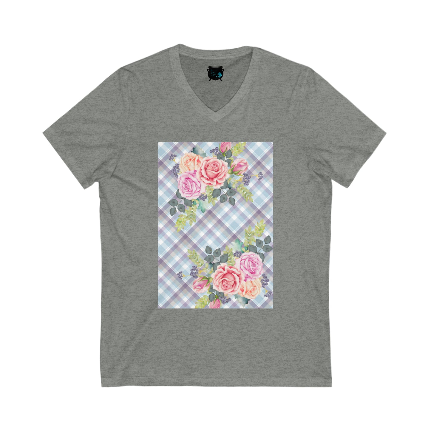 Floral Plaid Unisex Jersey Short Sleeve V-Neck Tee