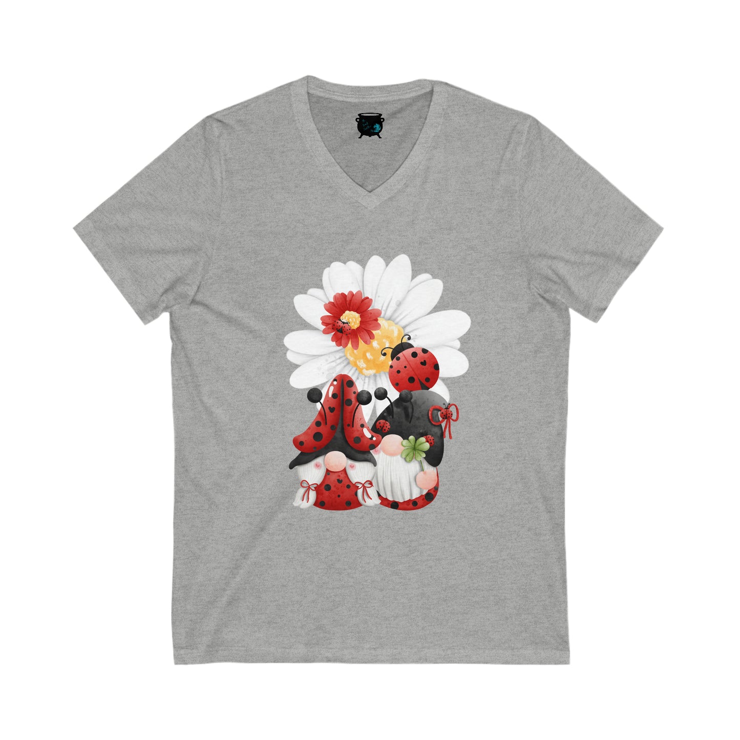 Ladybug Daisy Gnomes Unisex Jersey Short Sleeve V-Neck Tee