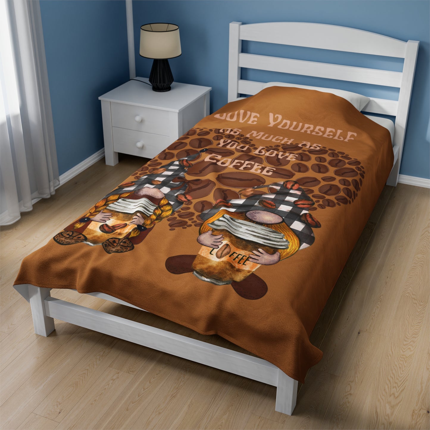 Love Yourself as Much as You Love Coffee Velveteen Plush Blanket