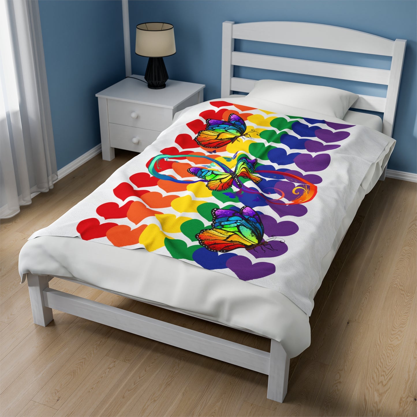 Rainbow Butterflies Velveteen Plush Blanket