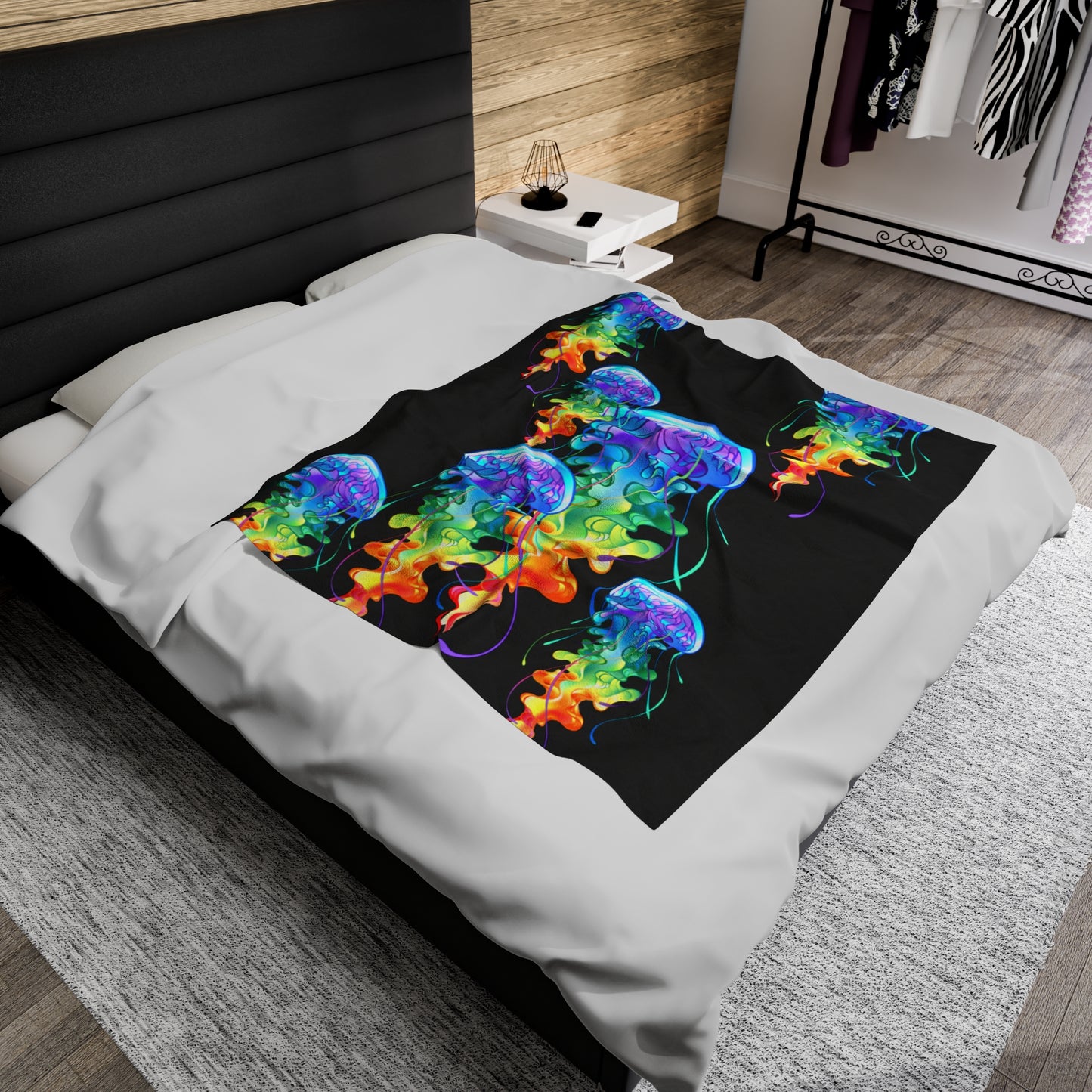 Rainbow Jellyfish Velveteen Plush Blanket