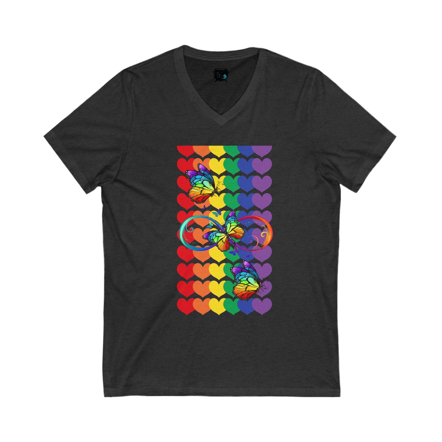 Rainbow Butterflies Unisex Jersey Short Sleeve V-Neck Tee