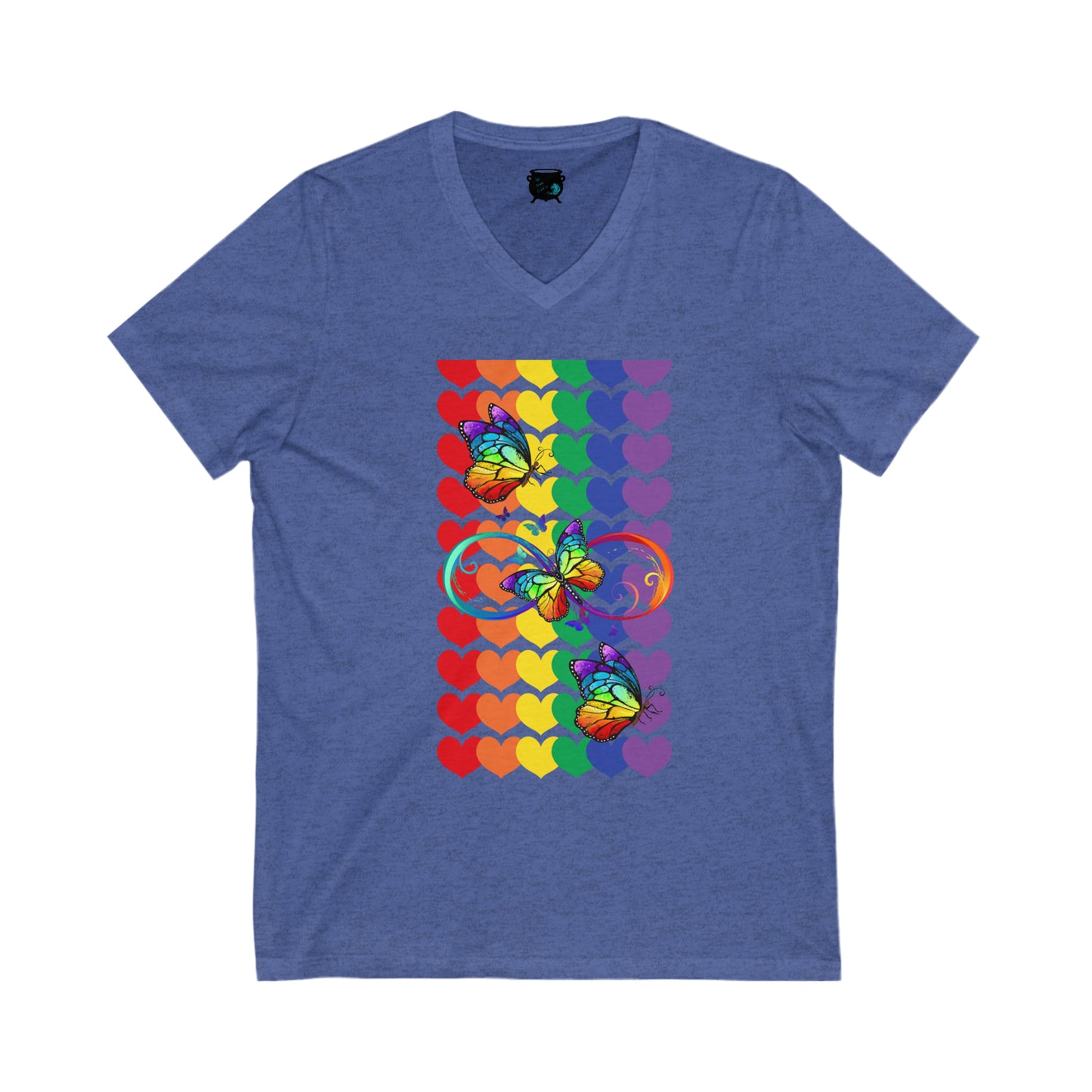 Rainbow Butterflies Unisex Jersey Short Sleeve V-Neck Tee