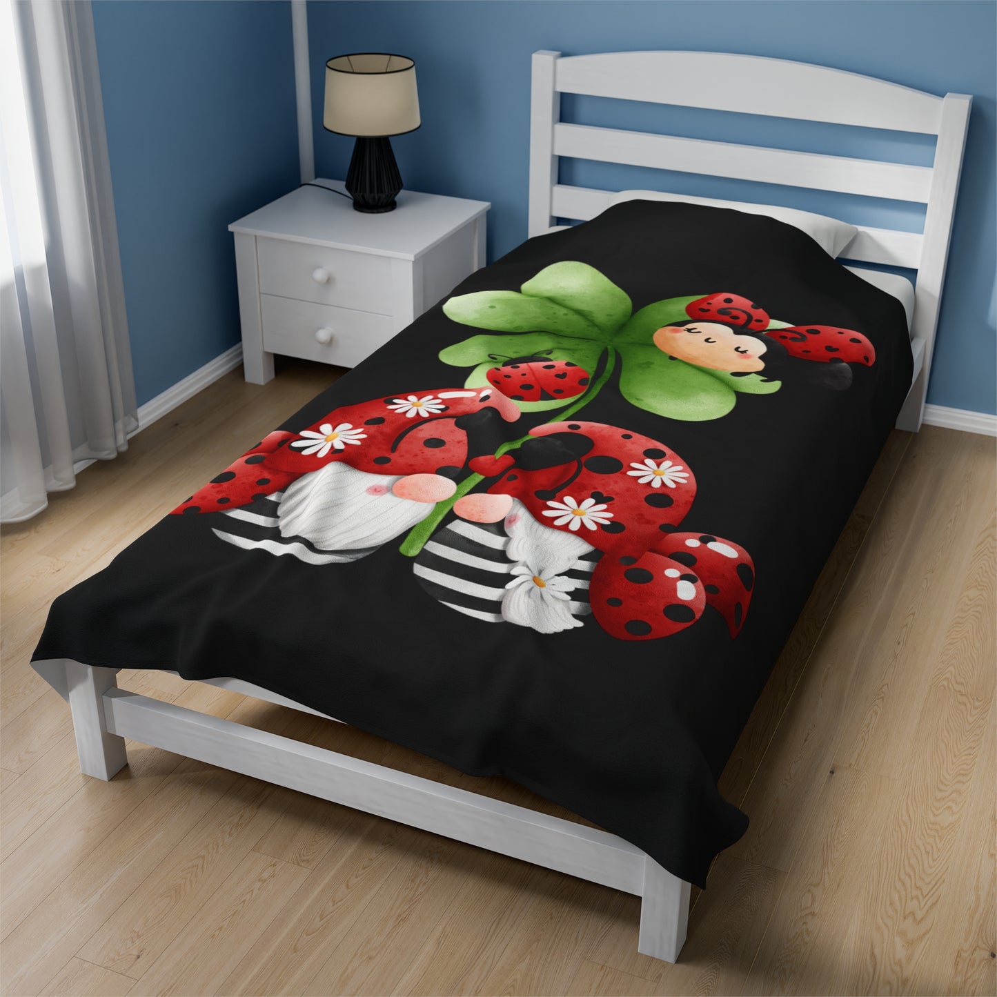 Ladybug Gnomes Velveteen Plush Blanket