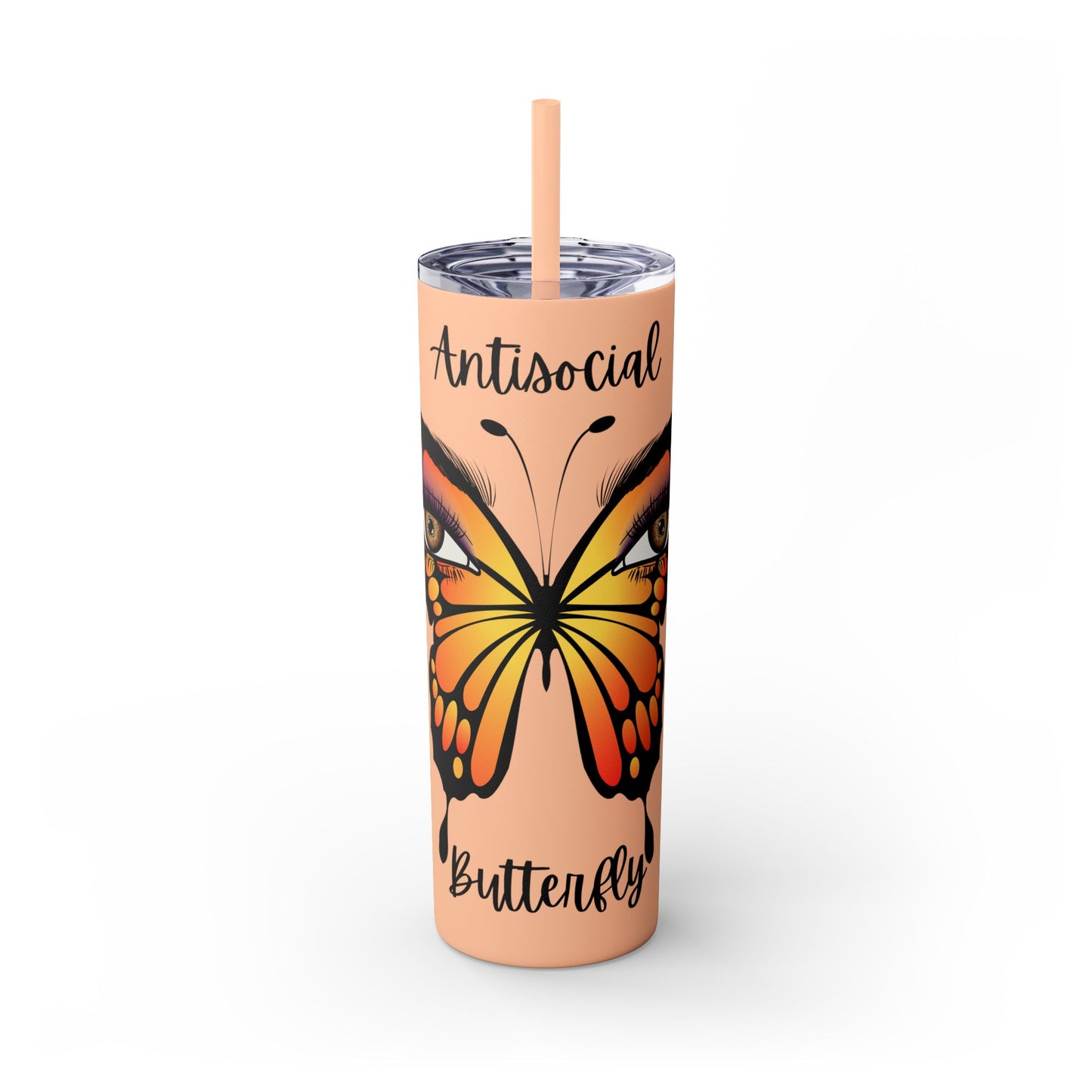 Antisocial Butterfly Skinny Tumbler with Straw, 20oz