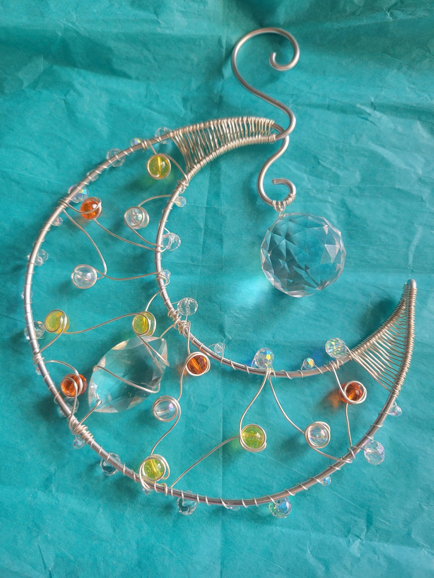 SILVER CITRINE AND ORANGE FAIRY BUBBLE MOON SUNCATCHER IP145