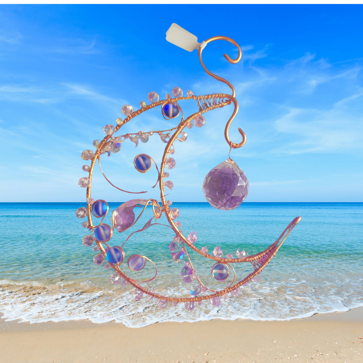 COPPER BLUE AND PURPLE FAIRY BUBBLE MOON SUNCATCHER IP76