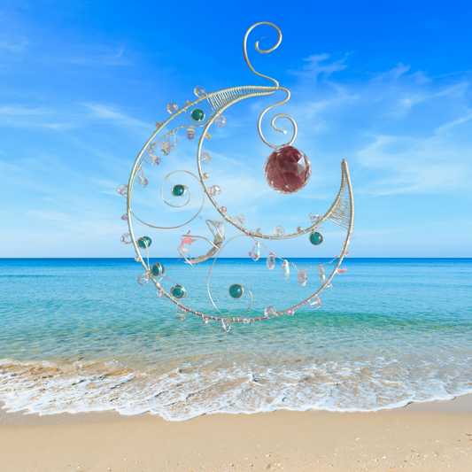 SILVER TURQUOISE TEARDROP MOON SUNCATCHER IP91